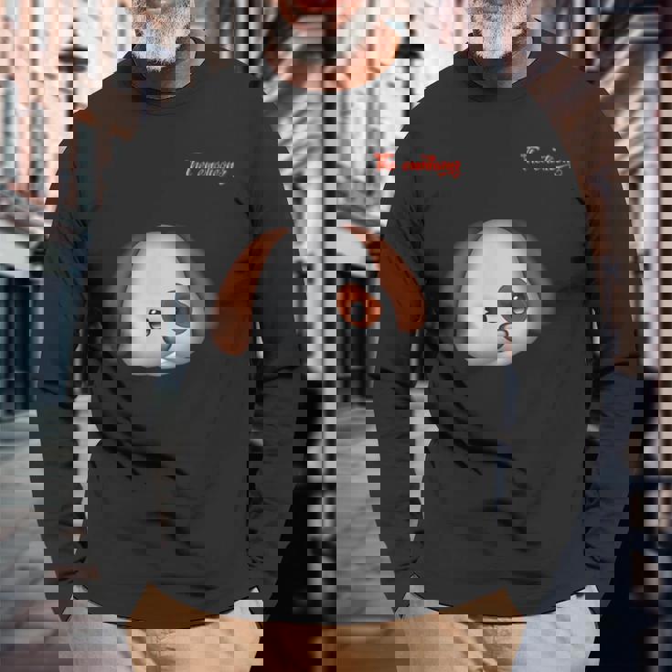 絵文字しかめっ面の怒った犬の顔 長袖Tシャツ 高齢者への贈り物