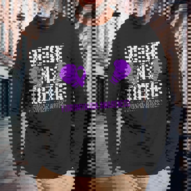 線維筋痛症啓発 パープルリボン We Fightonly Together 長袖Tシャツ 高齢者への贈り物