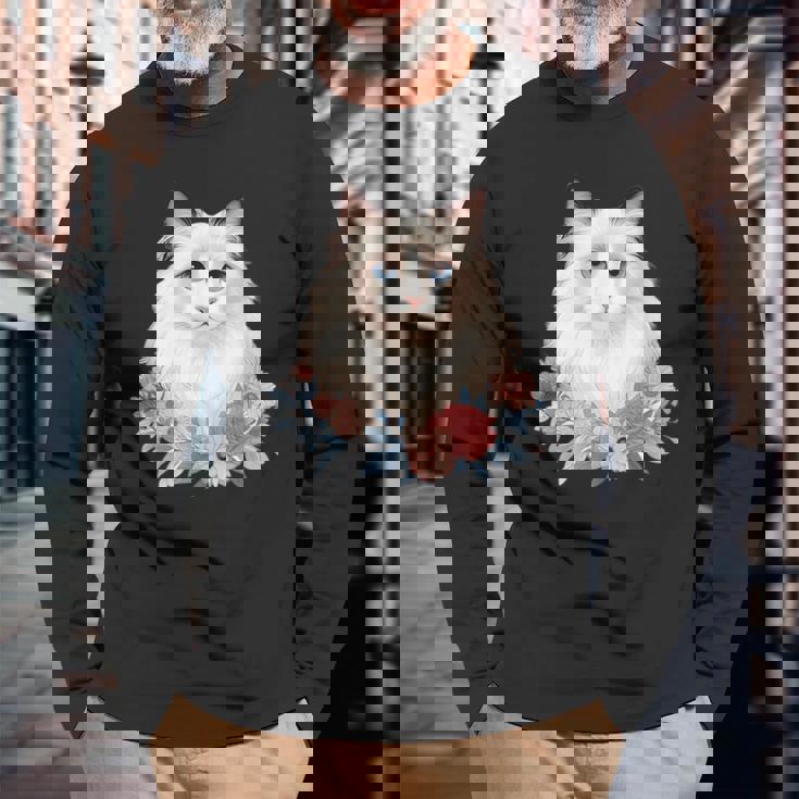 美しいラグドール猫 長袖Tシャツ 高齢者への贈り物