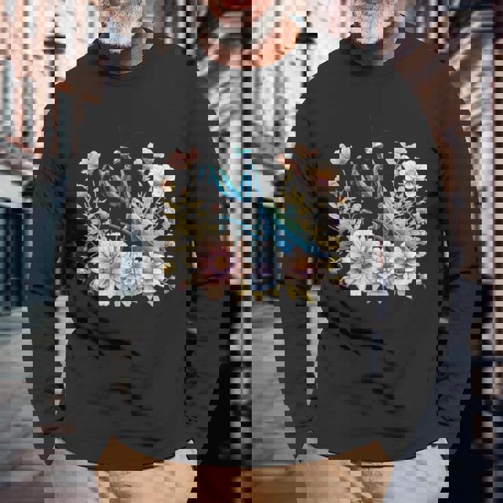 美しい昆虫アート カマキリ 長袖Tシャツ 高齢者への贈り物