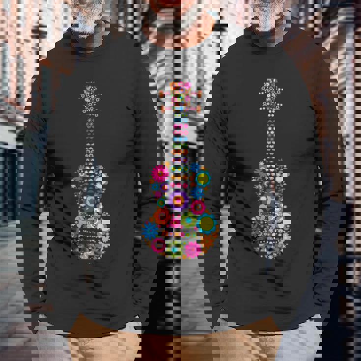 美しい花の4弦ウクレレ楽器 長袖Tシャツ 高齢者への贈り物