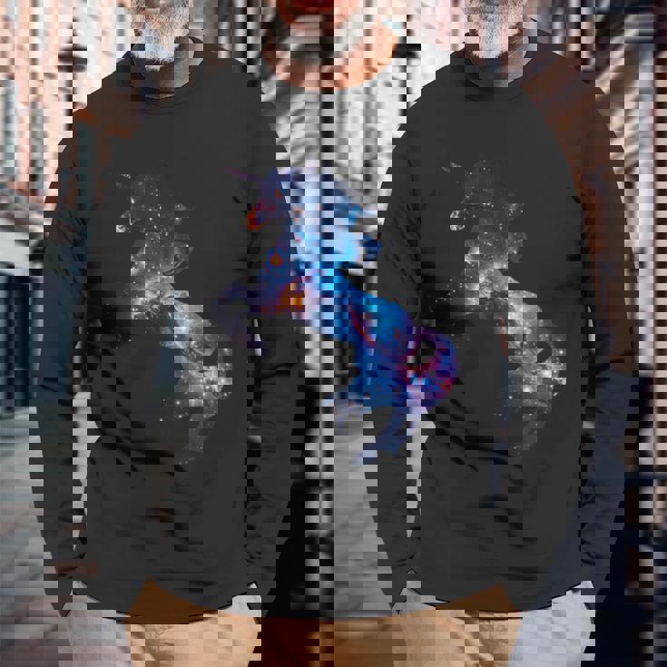 美的シルエット 夢のような宇宙 銀河 ユニコーン 長袖Tシャツ 高齢者への贈り物