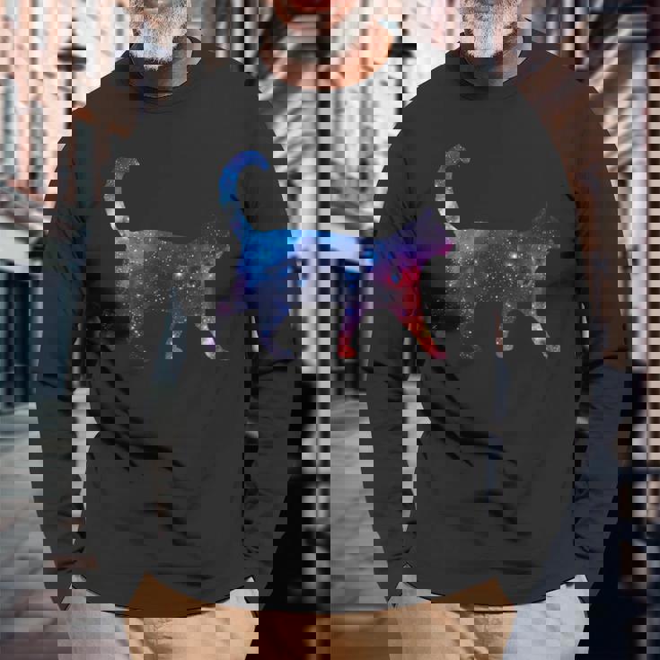 美的シルエット 星 宇宙 銀河 猫 長袖Tシャツ 高齢者への贈り物