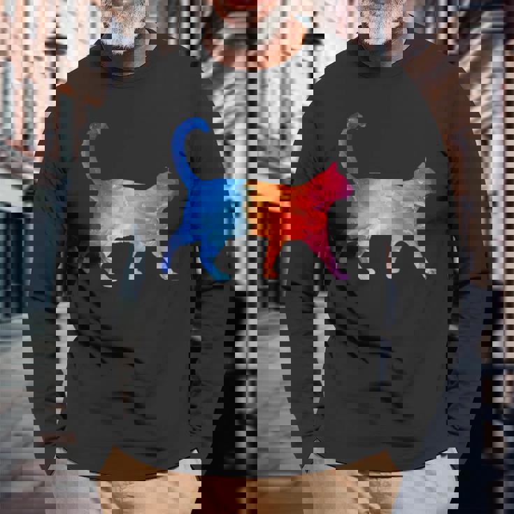 美的シルエット芸術的水彩猫 長袖Tシャツ 高齢者への贈り物