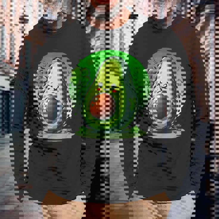 聖パトリックの日 アボカド 幸運の四つ葉のクローバー 長袖Tシャツ 高齢者への贈り物