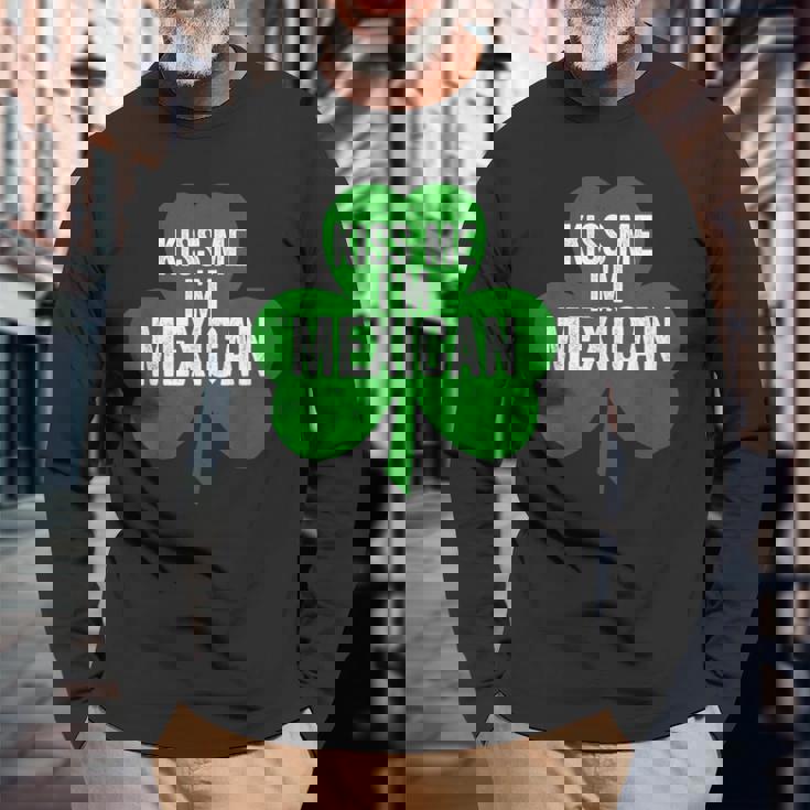 聖パトリックデー 面白いギフト Kiss Me I'm Mexican 長袖Tシャツ 高齢者への贈り物