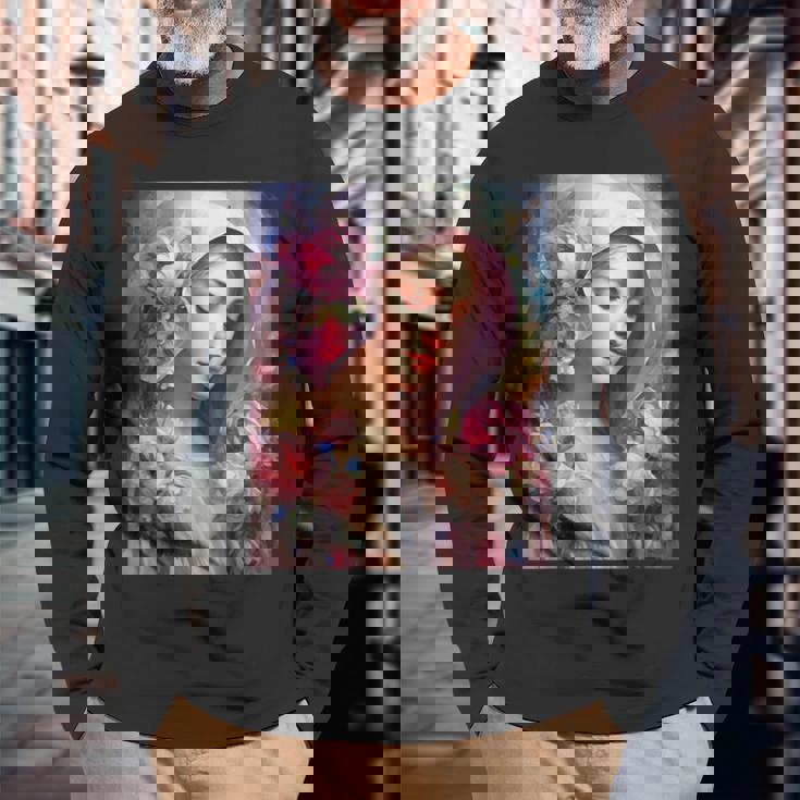 聖母、聖母マリア、聖母マリア、聖母 長袖Tシャツ 高齢者への贈り物