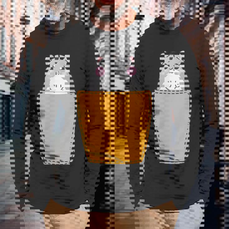 胸ポケットにハムスター 長袖Tシャツ 高齢者への贈り物