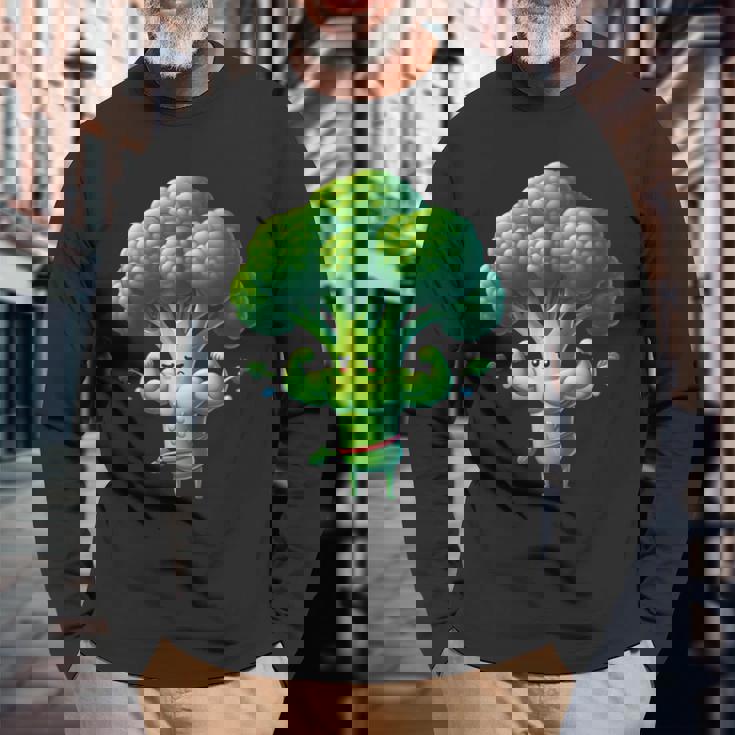 腹筋付き筋肉ブロッコリー 長袖Tシャツ 高齢者への贈り物