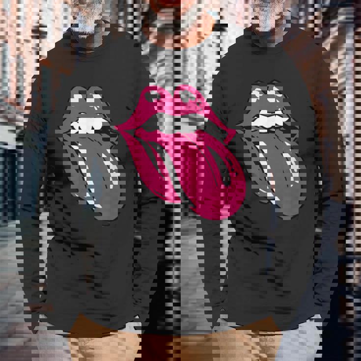 舌を広げた唇 長袖Tシャツ 高齢者への贈り物