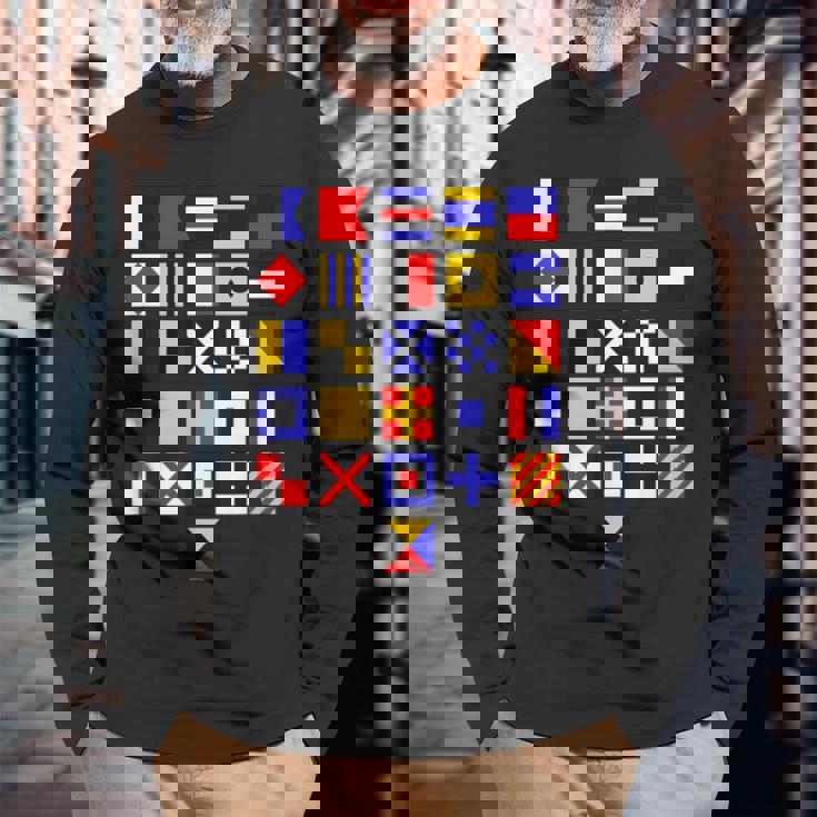 航海旗 アルファベット 国際海上信号旗 長袖Tシャツ 高齢者への贈り物