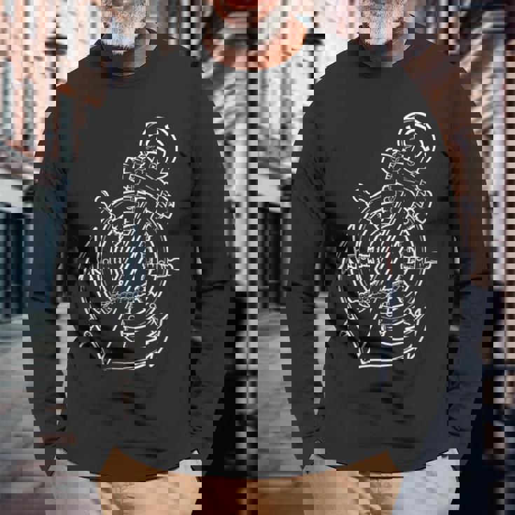 船員、スキッパー、船員のための帆船アンカーとボート。 長袖Tシャツ 高齢者への贈り物