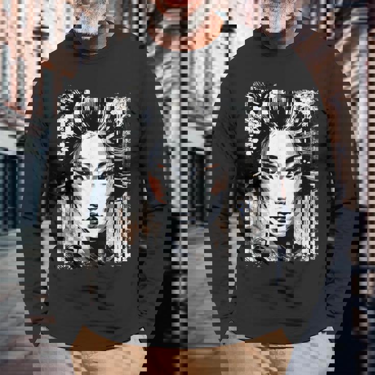 芸者ヴィンテージ 長袖Tシャツ 高齢者への贈り物