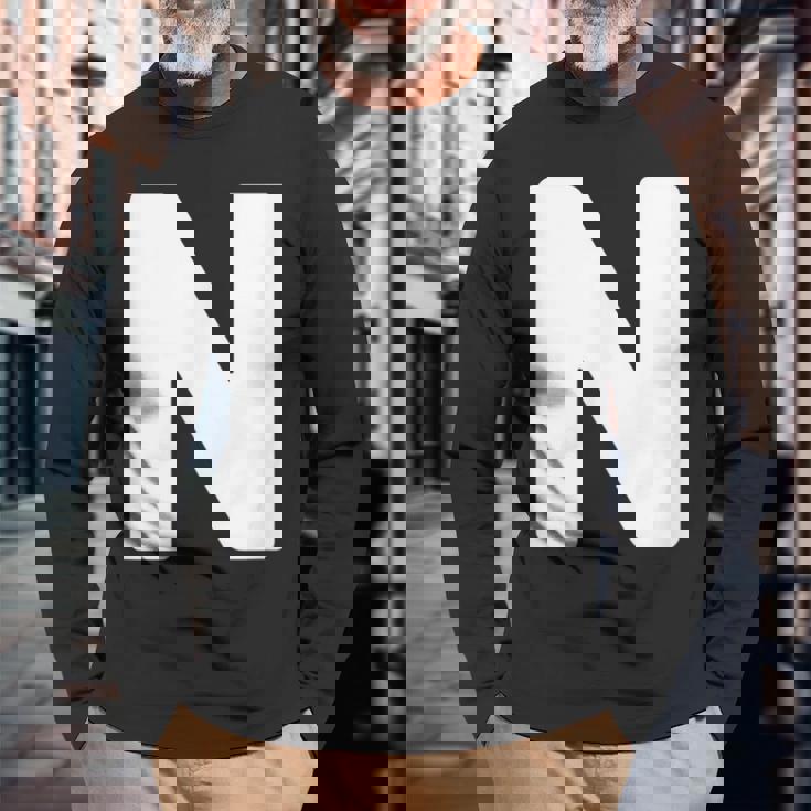 英文字 N 大文字 アルファベット モノグラム イニシャル 長袖Tシャツ 高齢者への贈り物