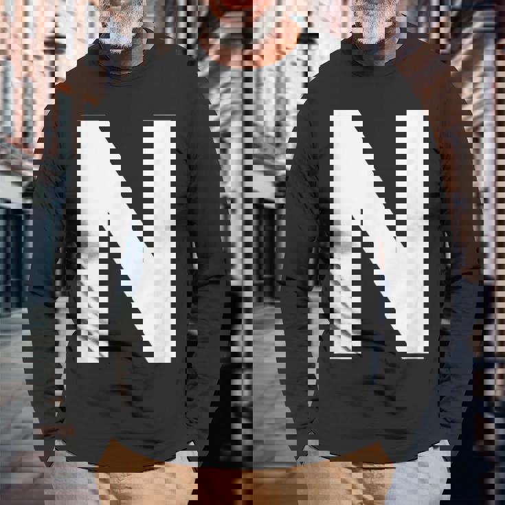 英文字 N 大文字 アルファベット モノグラム イニシャル Abc 長袖Tシャツ 高齢者への贈り物