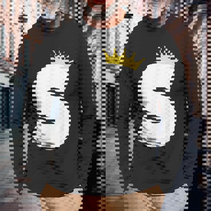 英文字 大文字 アルファベット モノグラム イニシャル キング クイーン クラウン 長袖Tシャツ 高齢者への贈り物