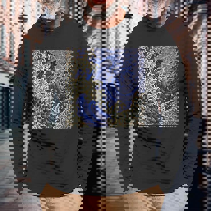 葛飾北斎 男波 長袖Tシャツ 高齢者への贈り物