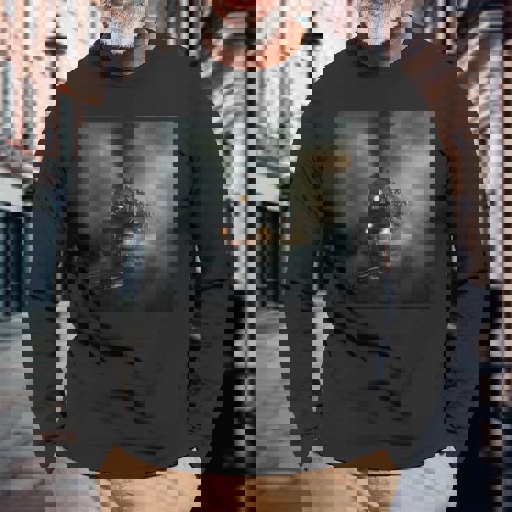 蒸気機関車 鉄道 機関車 ギフト 蒸気機関車 長袖Tシャツ 高齢者への贈り物