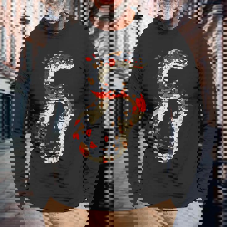 蛇 動物 モチーフ アート 蛇 長袖Tシャツ 高齢者への贈り物