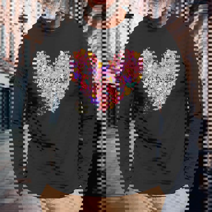 蝶 ハート かわいい 庭 長袖Tシャツ 高齢者への贈り物