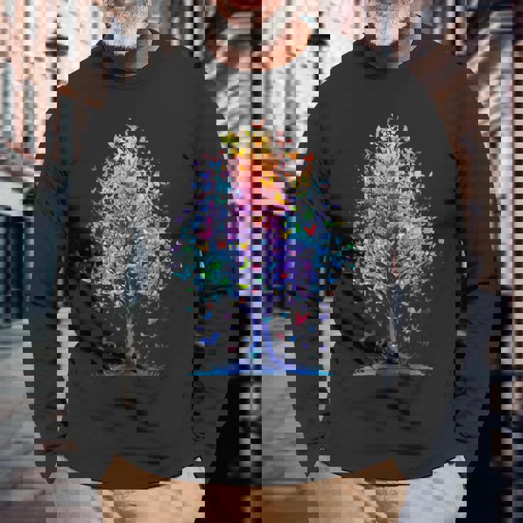 蝶の木の美学 蝶々 美しい美学 長袖Tシャツ 高齢者への贈り物