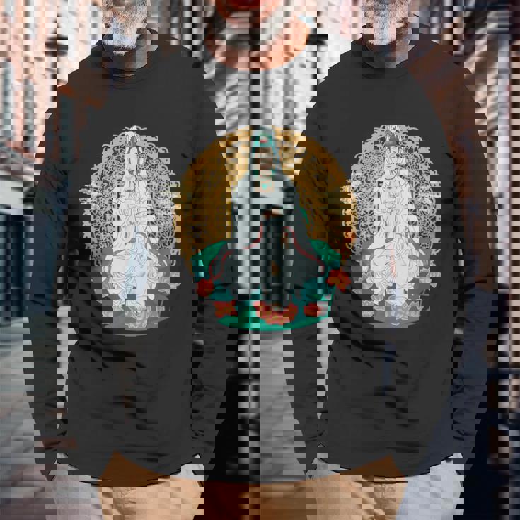 観音菩薩 観音陰仏教 アジアン仏教 長袖Tシャツ 高齢者への贈り物