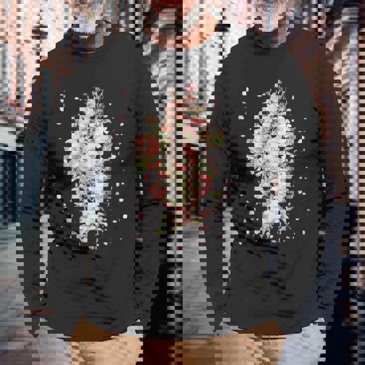 言葉、愛、幸福、平和のピンクのバラの花束 長袖Tシャツ 高齢者への贈り物