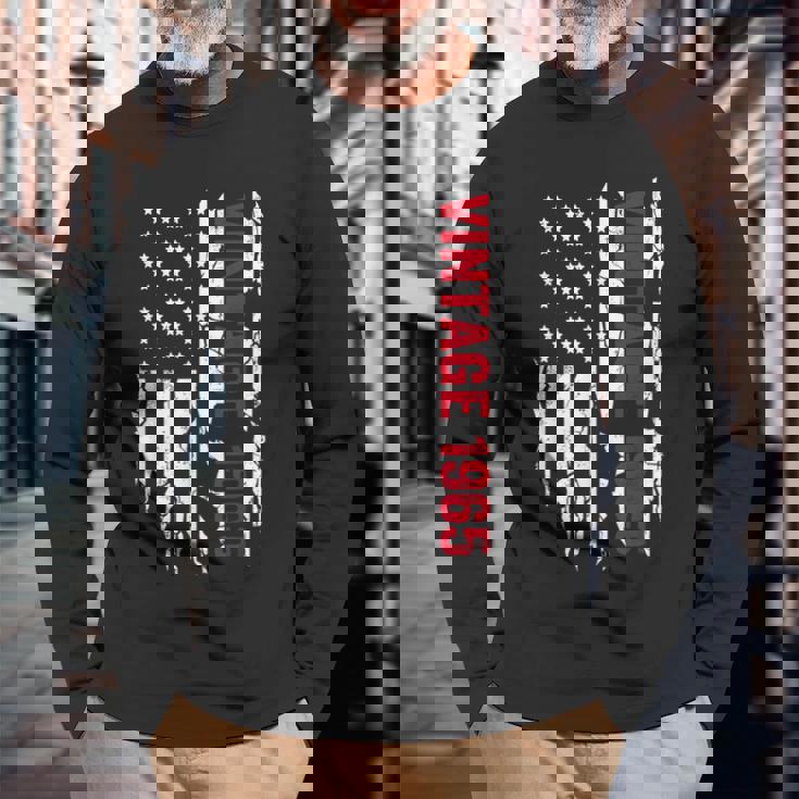 誕生日のためのアメリカ国旗誕生年 1965 長袖Tシャツ 高齢者への贈り物