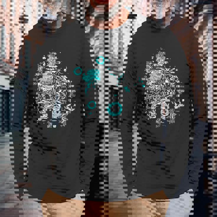 象のギフト タイアート 幸運のタイ ビンテージグラフィック 長袖Tシャツ 高齢者への贈り物