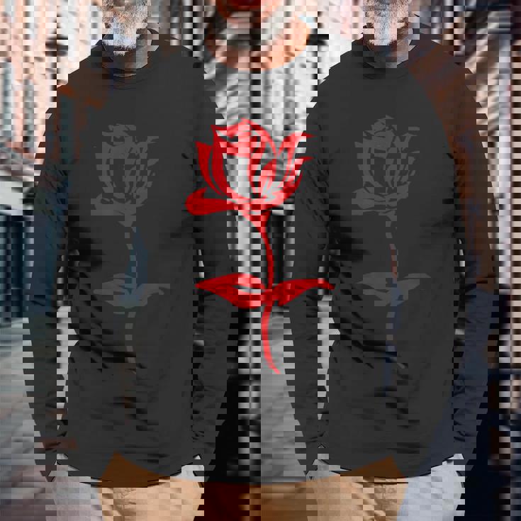 赤いバラ ミニマリスト お絵かき 花 薔薇 恋人 ガーデニング 長袖Tシャツ 高齢者への贈り物