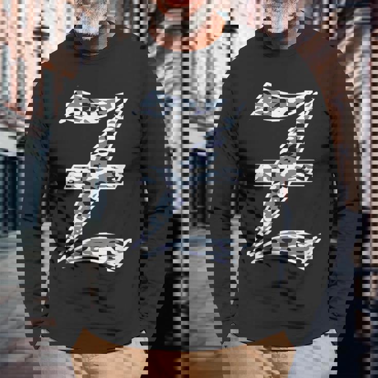 迷彩 アルファベット Z 古英語 大 カリグラフィー 文字 長袖Tシャツ 高齢者への贈り物