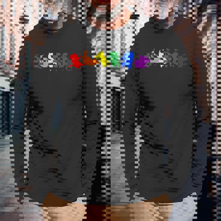 遊び好きなレインボーキャット Lgbtq プライド 楽しい 長袖Tシャツ 高齢者への贈り物