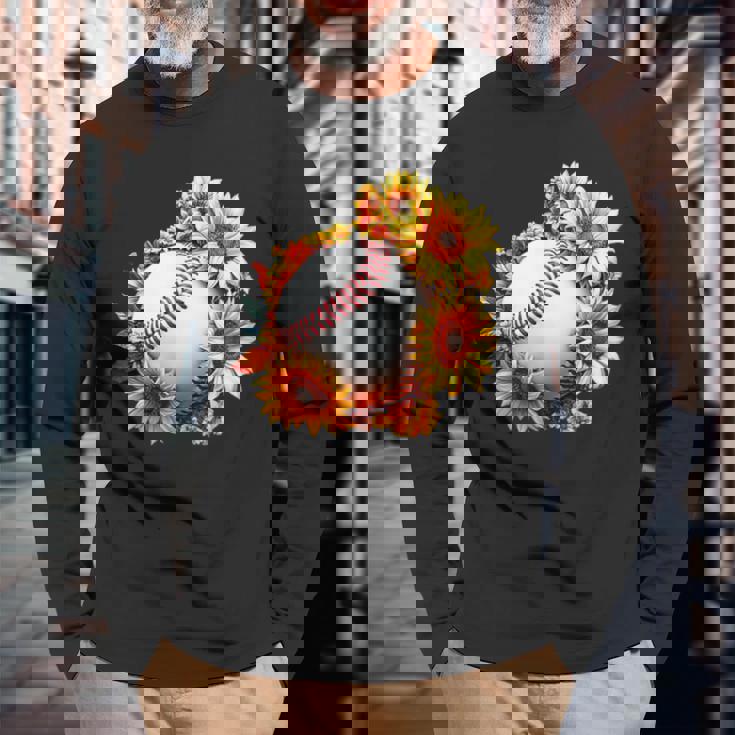 野球 面白いtシャツ ベースボール おもしろ ひまわり 花柄 服 ネタ メンズ 野球部 おもしろグッズ 子供 長袖Tシャツ 高齢者への贈り物