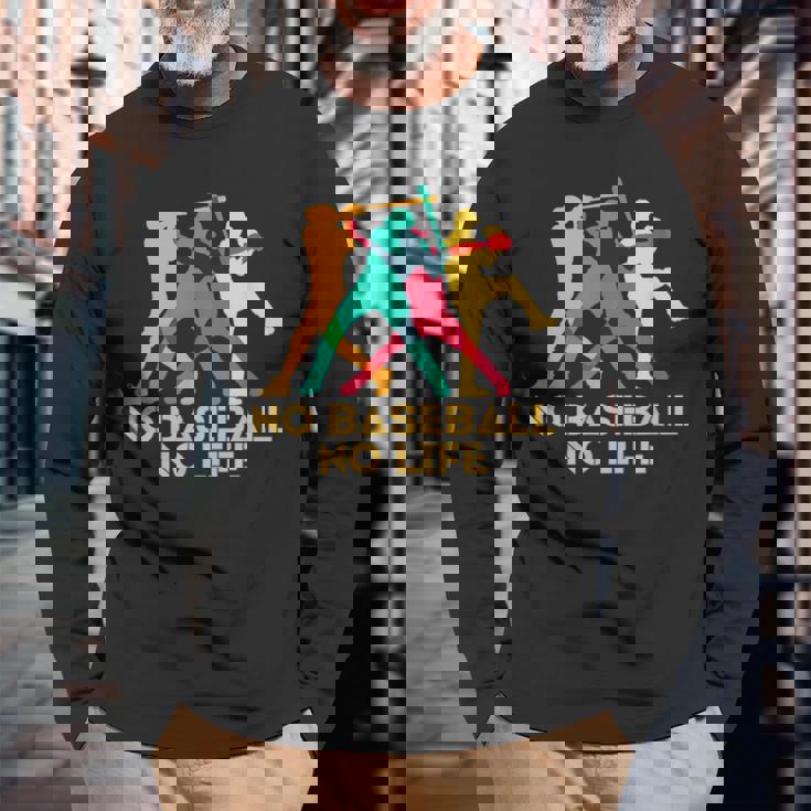 野球 面白いtシャツ おもしろ 文字入り 服 No Baseball No Life ベースボール 文字 ネタ メンズ 長袖Tシャツ 高齢者への贈り物