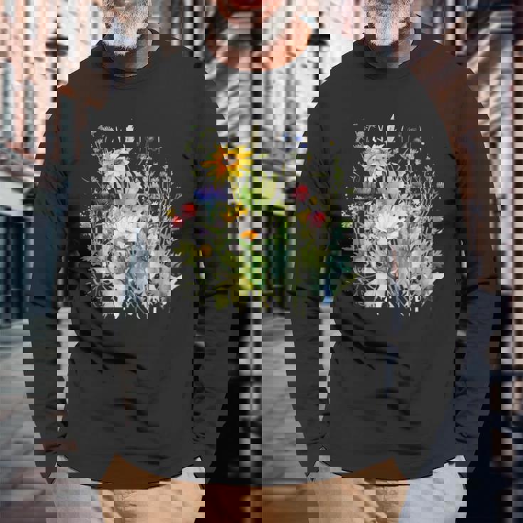 野生の花 ボタニカル 花 自然 ヴィンテージ フローラル グラフィック 長袖Tシャツ 高齢者への贈り物