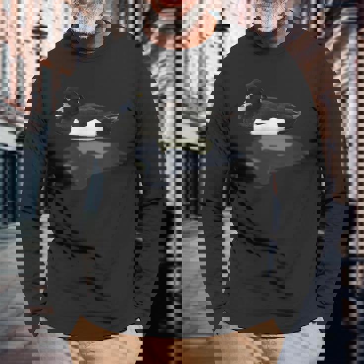 野鳥シリーズ キンクロハジロ 長袖Tシャツ 高齢者への贈り物