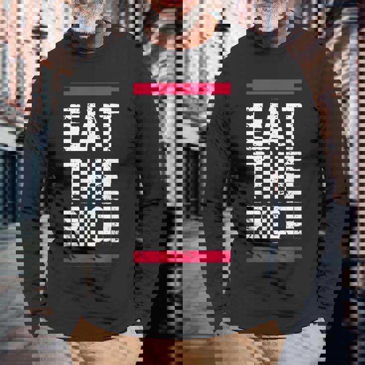 金持ちを食べろ 長袖Tシャツ 高齢者への贈り物