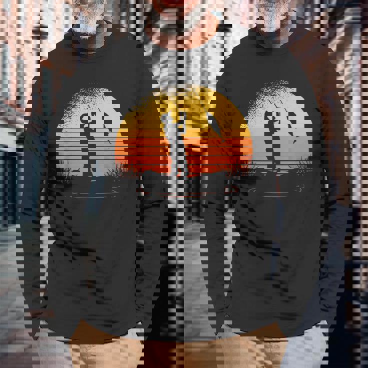 釣り人日没漁師釣り竿 長袖Tシャツ 高齢者への贈り物