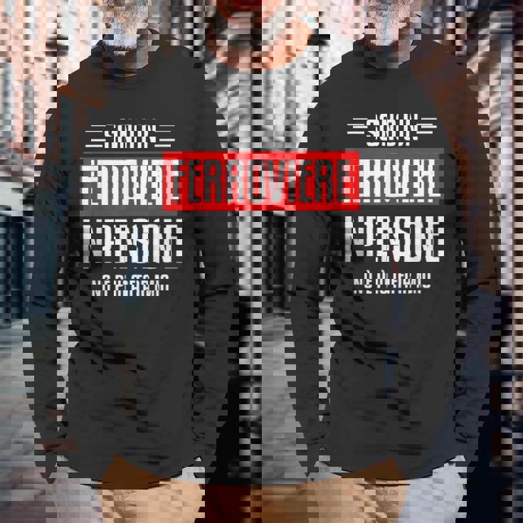 鉄道退職の引用 長袖Tシャツ 高齢者への贈り物