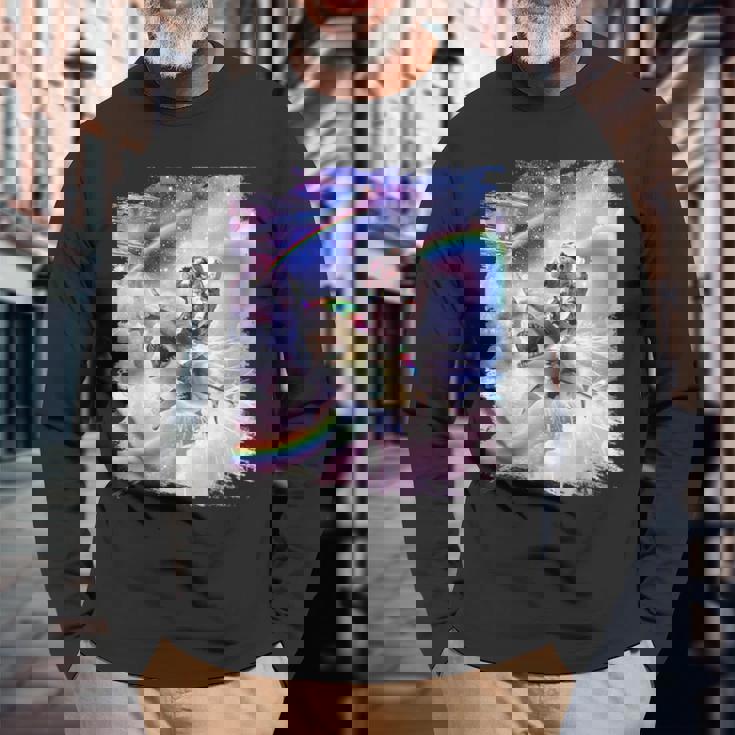 銀河 宇宙飛行士 猫 乗馬 虹 シャーク 長袖Tシャツ 高齢者への贈り物