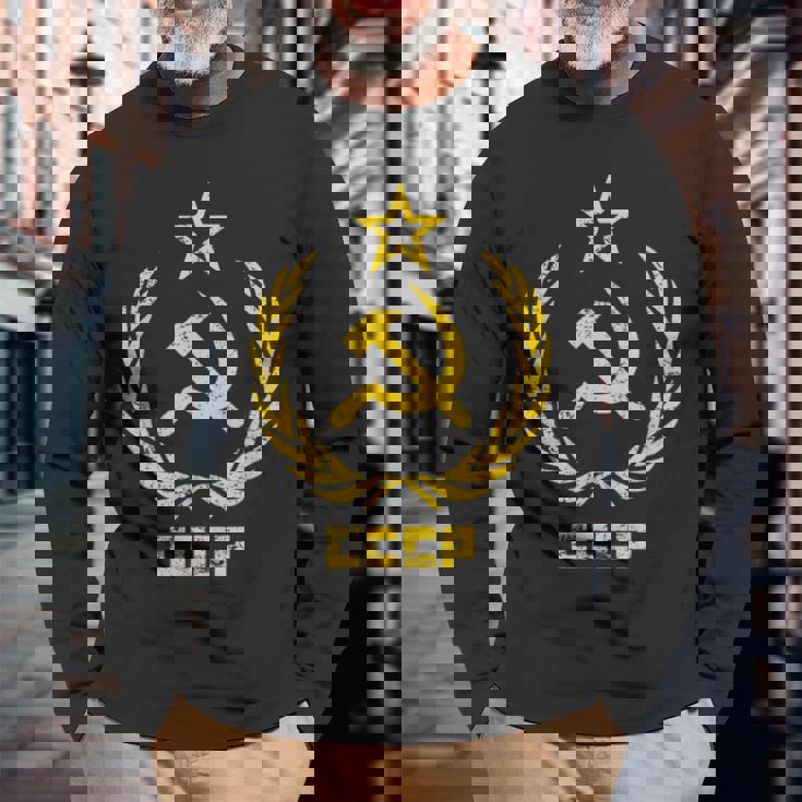 鎌と槌の星cccpソビエト連邦 長袖Tシャツ 高齢者への贈り物