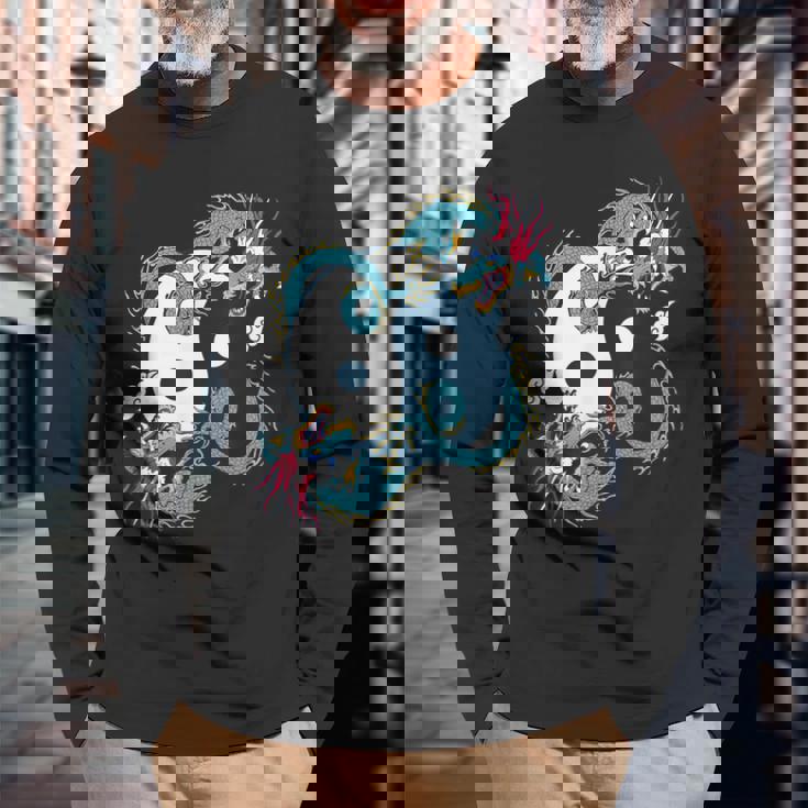 陰陽太極拳ドラゴンデザイン 瞑想用 太極拳 長袖Tシャツ 高齢者への贈り物