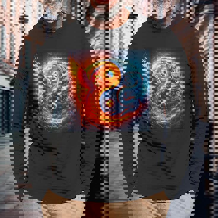 陰陽鳳凰と日本龍 長袖Tシャツ 高齢者への贈り物