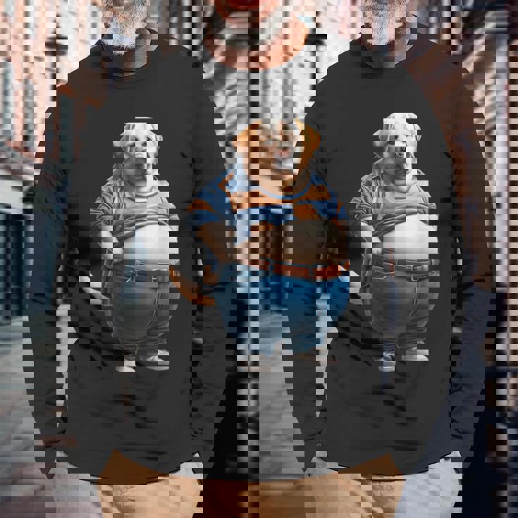 陽気なチャンキーラブラドールレトリバーtシャツ 太った犬愛好家向け 長袖Tシャツ 高齢者への贈り物