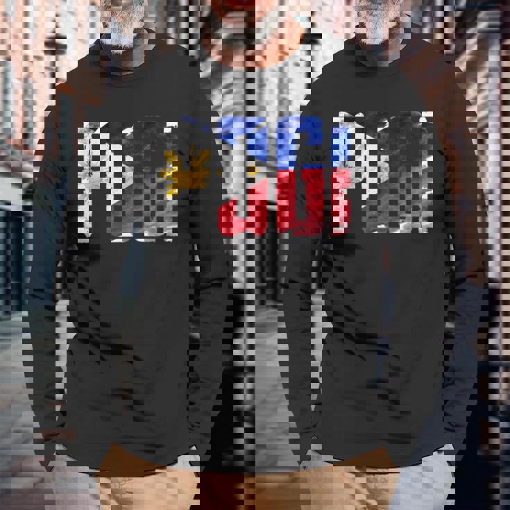 陽気なポギ タガログ語 ピノイ ステートメント フィリピン国旗 長袖Tシャツ 高齢者への贈り物