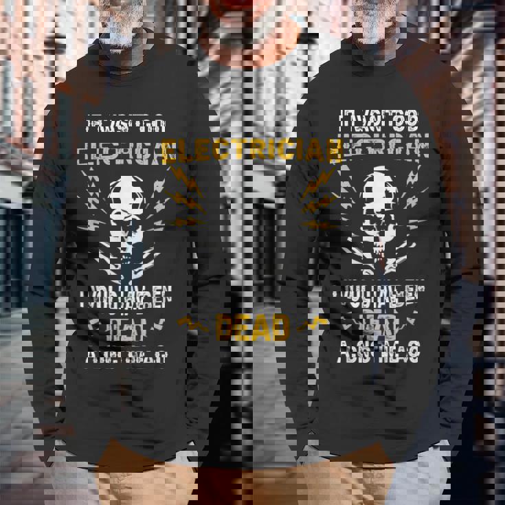 メンズ 電気工事士 電気 おもしろ電気工事士 長袖Tシャツ 高齢者への贈り物