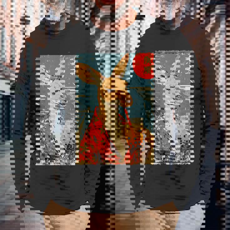 面白い バブル ボバ ティー かわいい 日本人 かわいい アニメ カンガルー。 長袖Tシャツ 高齢者への贈り物