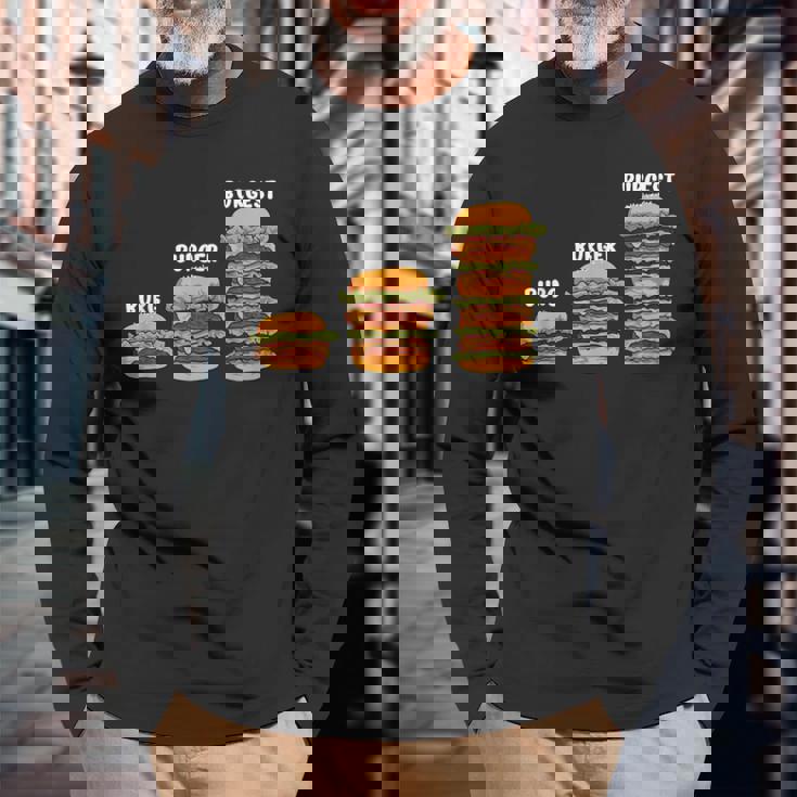 面白い バーグ バーガー バージェスト バーガー ハンバーガー チーズバーガー 長袖Tシャツ 高齢者への贈り物