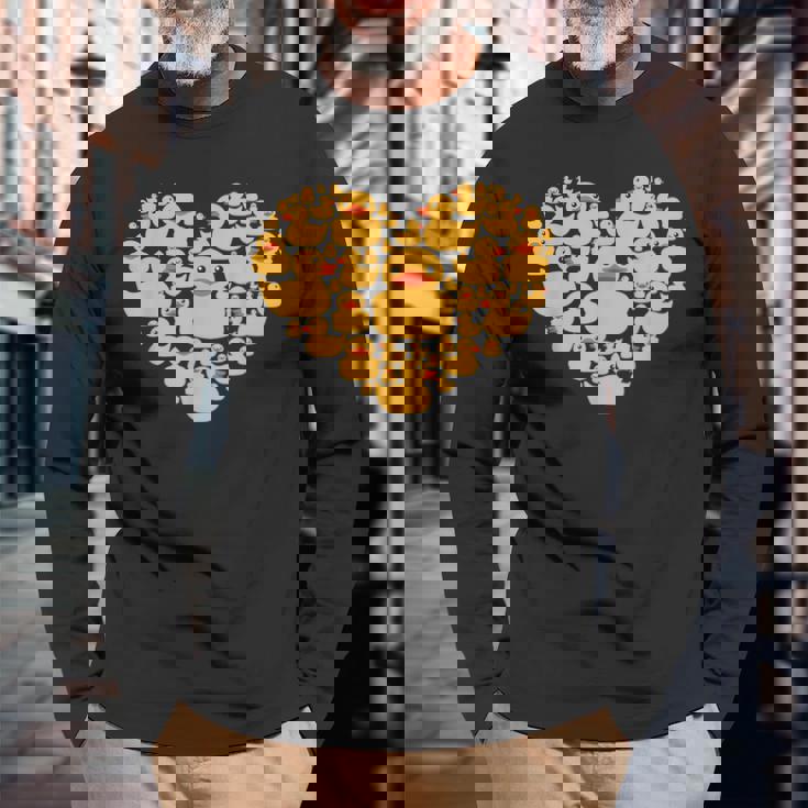 面白い ラバーダック ギフト メンズ レディース クールラバー アヒル ハート 長袖Tシャツ 高齢者への贈り物