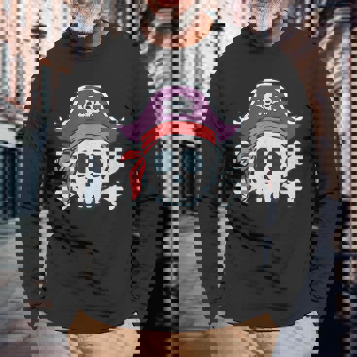 面白い 海賊 漫画 スカル ハロウィン 長袖Tシャツ 高齢者への贈り物